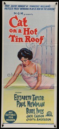 6s803 CAT ON A HOT TIN ROOF Aust daybill R66 art of Elizabeth Taylor in nightie on bed!