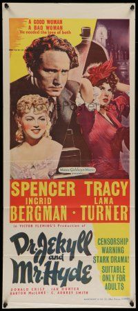 6s821 DR. JEKYLL & MR. HYDE Aust daybill '41 Spencer Tracy with Lana Turner & Donald Crisp & Hunter!