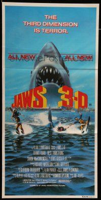 6s861 JAWS 3-D Aust daybill '83 Gary Meyer shark artwork, the third dimension is terror!