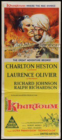 6s869 KHARTOUM Aust daybill '66 art of Charlton Heston & Laurence Olivier, Cinerama adventure!