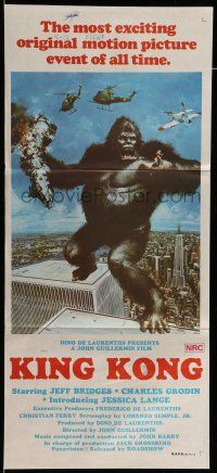 6s871 KING KONG Aust daybill '76 John Berkey art of BIG Ape on the Twin Towers!