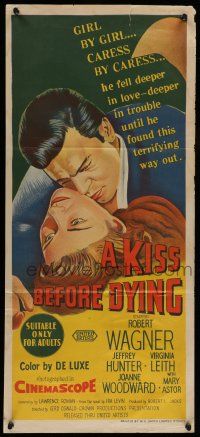 6s872 KISS BEFORE DYING Aust daybill '56 great close up art of Robert Wagner & Joanne Woodward!