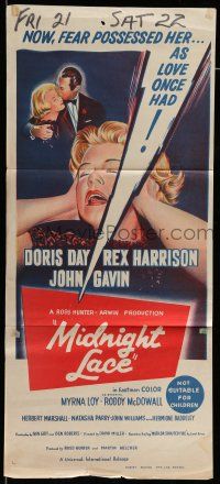 6s897 MIDNIGHT LACE Aust daybill '60 Rex Harrison, fear possessed Doris Day as love once had!