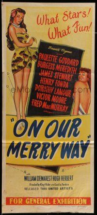 6s912 ON OUR MERRY WAY Aust daybill '48 Jimmy Stewart, Paulette Goddard!