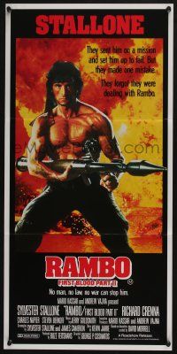 6s929 RAMBO FIRST BLOOD PART II Aust daybill '85 no man, no law, no war can stop Stallone!