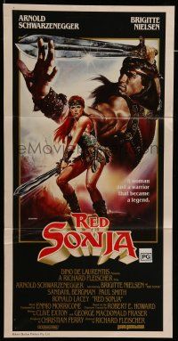 6s933 RED SONJA Aust daybill '85 Casaro fantasy art of Brigitte Nielsen & Schwarzenegger!
