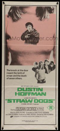 6s963 STRAW DOGS Aust daybill '72 Peckinpah, different sexy image w/Dustin Hoffman & Susan George!