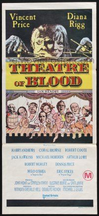 6s970 THEATRE OF BLOOD Aust daybill '73 great art of puppet masters Vincent Price & Diana Rigg!