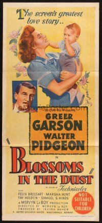 6s782 BLOSSOMS IN THE DUST Aust daybill R50s art of Greer Garson w/baby + close up Walter Pidgeon!
