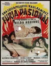 6s119 FURIA PASIONAL Mexican poster '77 three images of sexy mostly naked Hilda Aguirre!