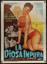 6s121 LA DIOSA IMPURA Mexican poster '63 artwork of sexy Isabel Sarli in front of Aztec temple!