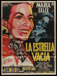 6s124 LA ESTRELLA VACIA Mexican poster '60 art of Empty Star Maria Felix holding Oscar by Renau!