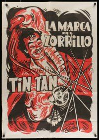 6s129 LA MARCA DEL ZORRILLO Mexican export poster '50 Tin-Tan, great art of German Valdes with sword