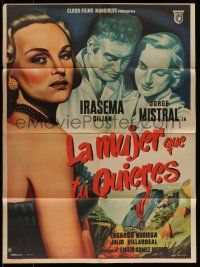 6s132 LA MUJER QUE TU QUIERES Mexican poster '52 art of sexy bad girl & crashing car by Caballero!