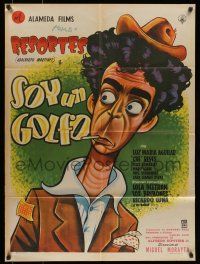 6s161 SOY UN GOLFO Mexican poster '55 great Cabral cartoon art of smoking golfer Resortes!