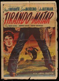 6s164 TIRANDO A MATAR Mexican poster '61 Angel Infante, cool artwork of cowboy shot in duel!
