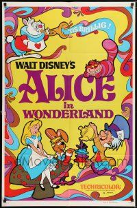 6t013 ALICE IN WONDERLAND 1sh R74 Walt Disney Lewis Carroll classic, cool psychedelic art!