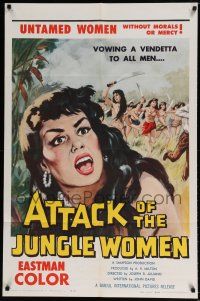 6t027 ATTACK OF THE JUNGLE WOMEN 1sh '59 art of sexy untamed women without morals or mercy!