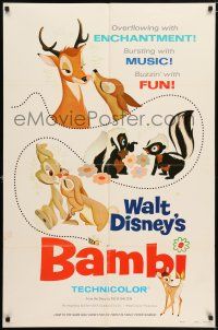6t031 BAMBI style A 1sh R75 Walt Disney cartoon deer classic, great art with Thumper & Flower!