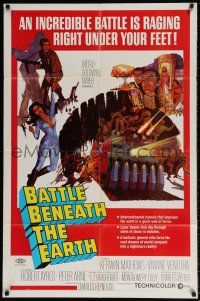 6t035 BATTLE BENEATH THE EARTH 1sh '68 cool sci-fi art of Kerwin Mathews & sexy Viviane Ventura!
