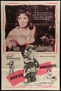 6t052 BREAD, LOVE & DREAMS 1sh '54 sexy Italian Gina Lollobrigida & Vittorio De Sica!
