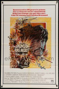 6t055 BREAKOUT red tagline style 1sh '75 Jim Pearsall action artwork, Charles Bronson!