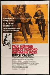 6t067 BUTCH CASSIDY & THE SUNDANCE KID Spanish/U.S. 1sh '69 Paul Newman, Robert Redford, Katharine Ross!