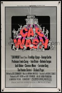 6t074 CAR WASH 1sh '76 written by Joel Schumacher, cool Drew Struzan art of cast around title!