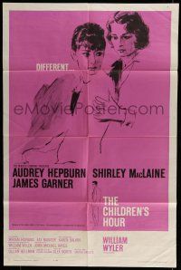 6t085 CHILDREN'S HOUR 1sh '62 close up artwork of Audrey Hepburn & Shirley MacLaine!