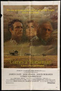 6t097 COMES A HORSEMAN 1sh '78 cool art of James Caan, Jane Fonda & Jason Robards in the sky!