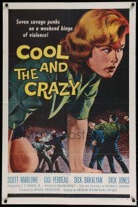 6t100 COOL & THE CRAZY 1sh '58 savage punks on a weekend binge of violence, classic '50s image!