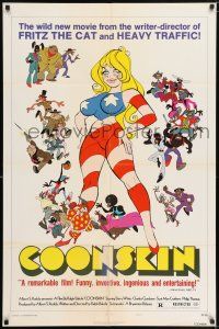 6t101 COONSKIN style B 1sh '75 Ralph Bakshi directed R-rated cartoon, great animation artwork!