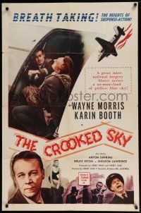 6t109 CROOKED SKY 1sh '57 Wayne Morris, Karin Booth, breath taking heights of suspense action!