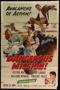 6t114 DANGEROUS MISSION 1sh '54 Victor Mature, Piper Laurie, an avalanche of action!