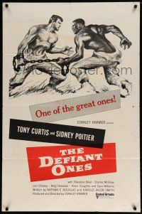 6t125 DEFIANT ONES 1sh R60s art of escaped cons Tony Curtis & Sidney Poitier chained together!