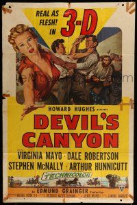 6t135 DEVIL'S CANYON 3D 1sh '53 artwork of sexy 3-D Virginia Mayo, Dale Robertson!