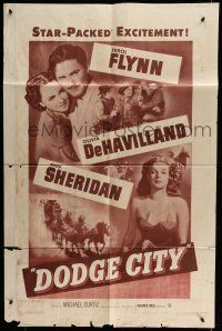 6t152 DODGE CITY 1sh R51 Errol Flynn, Olivia De Havilland, Michael Curtiz cowboy classic!