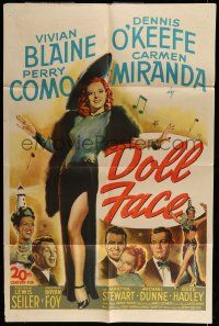 6t154 DOLL FACE 1sh '45 sexy full-length Vivian Blaine & Carmen Miranda, Perry Como, O'Keefe