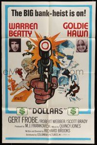 6t008 $ style D 1sh '71 bank robbers Warren Beatty & Goldie Hawn, cool art of gun!