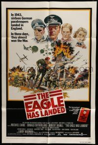 6t173 EAGLE HAS LANDED 1sh '77 cool art of Michael Caine & Robert Duvall in World War II!