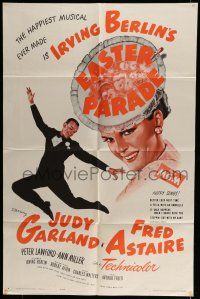 6t177 EASTER PARADE 1sh R62 art of Judy Garland & Fred Astaire, Irving Berlin musical
