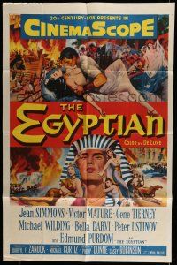 6t185 EGYPTIAN 1sh '54 Michael Curtiz, art of Jean Simmons, Victor Mature & Gene Tierney!
