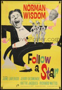 6t224 FOLLOW A STAR English 1sh '59 art of wacky Norman Wisdom & showgirls!