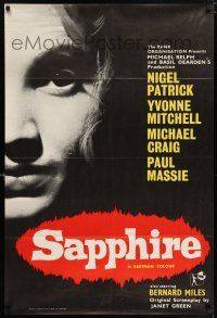 6t672 SAPPHIRE English 1sh '59 English mystery directed by Basil Dearden, don't tell her secret!