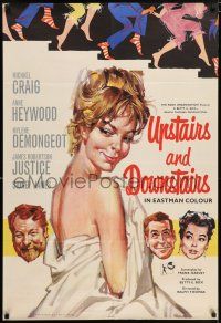 6t887 UPSTAIRS & DOWNSTAIRS English 1sh '60 sexy naked Mylene Demongeot covered only by a sheet!