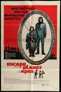6t202 ESCAPE FROM THE PLANET OF THE APES 1sh '71 meet Baby Milo who has Washington terrified!