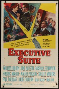 6t208 EXECUTIVE SUITE 1sh '54 William Holden, Barbara Stanwyck, Fredric March, June Allyson!