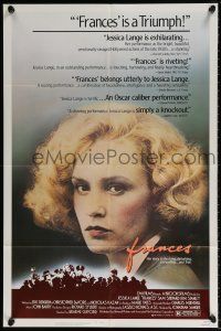 6t233 FRANCES 1sh '82 great close-up of Jessica Lange as cult actress Frances Farmer!