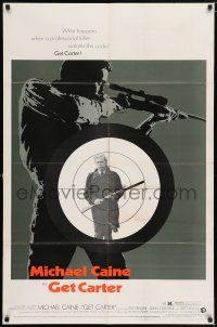 6t265 GET CARTER 1sh '71 cool image of Michael Caine holding shotgun!