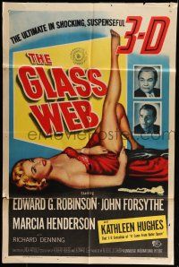 6t286 GLASS WEB 3D 1sh '53 Edward G. Robinson, John Forsythe, art of sexy nearly naked girl!